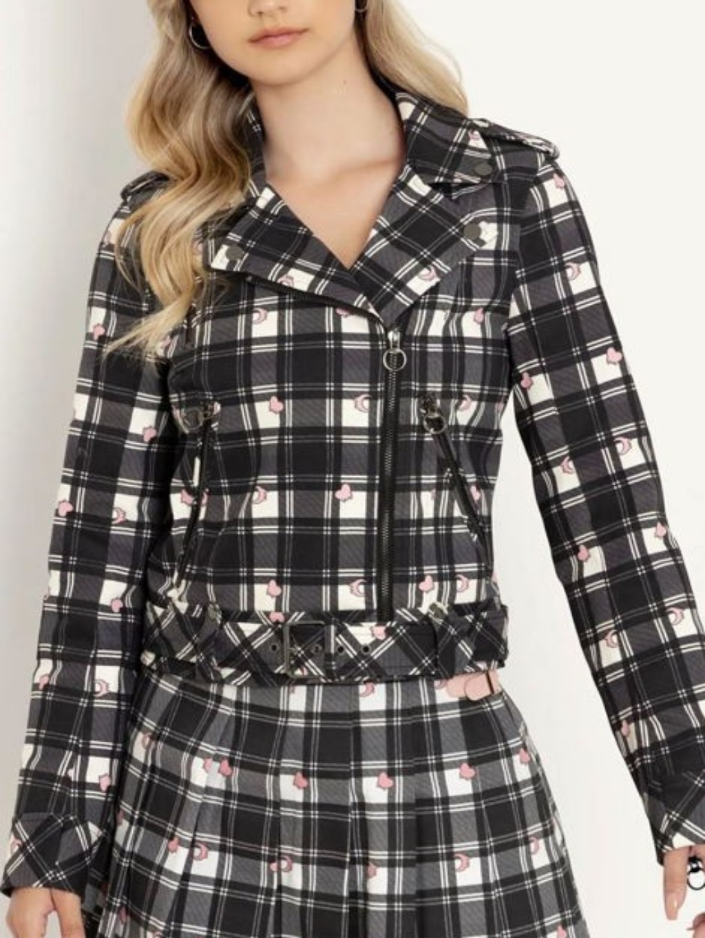 Nwt Blackmilk Tartan Heart Moto Black & White Plaid Punk Zip Jacket Aus 18